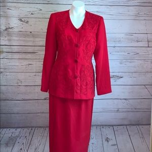 Tally Taylor Red Skirt Suit Set vintage Paris Rome 8
